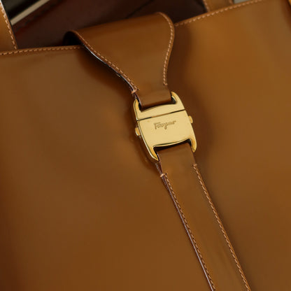Salvatore Ferragamo Vintage Caramel Brown Leather 2way Top Handle Bag