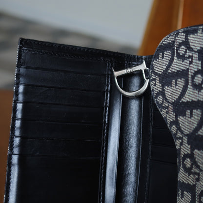 Christian Dior Pre-loved Black Trotter Oblique Jacquard Saddle Flap Wallet