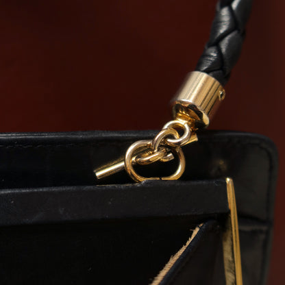 Bottega Veneta Vintage Intrecciato Weave Black Kiss Lock Crossbody Bag
