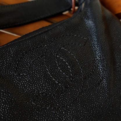 Chanel Vintage Black Caviar Leather Hobo Coco Mark Shoulder Bag