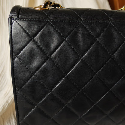 Chanel Vintage Black Lambskin Tassel Asymmetrical Double Flap Bag