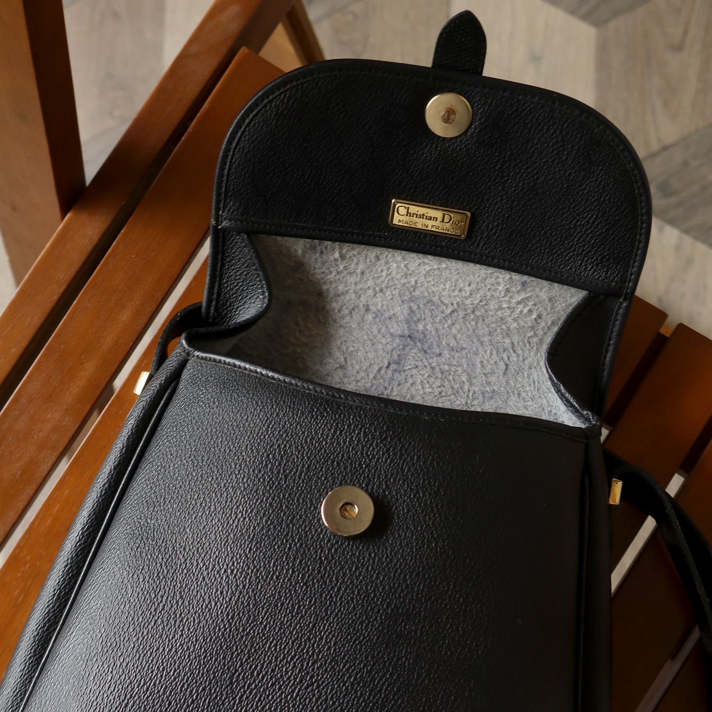 Christian Dior Vintage Black Leather Honeycomb Crossbody Bag