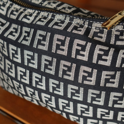 Fendi Vintage Black and White Zucchino Jacquard Mini Pochette Handbag