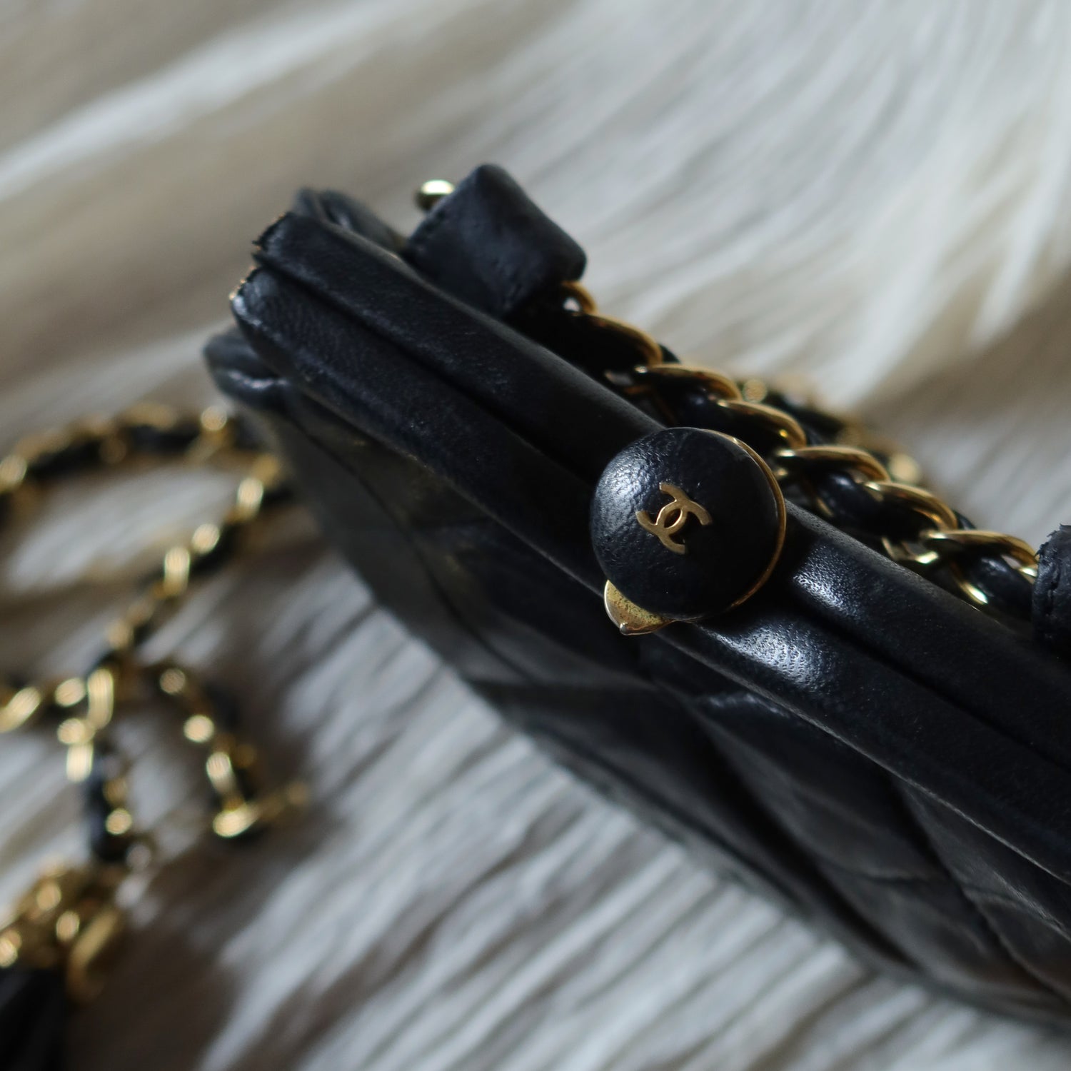 Chanel Vintage Matelasse Black Lambskin Quilted Shoulder & Belt Bag