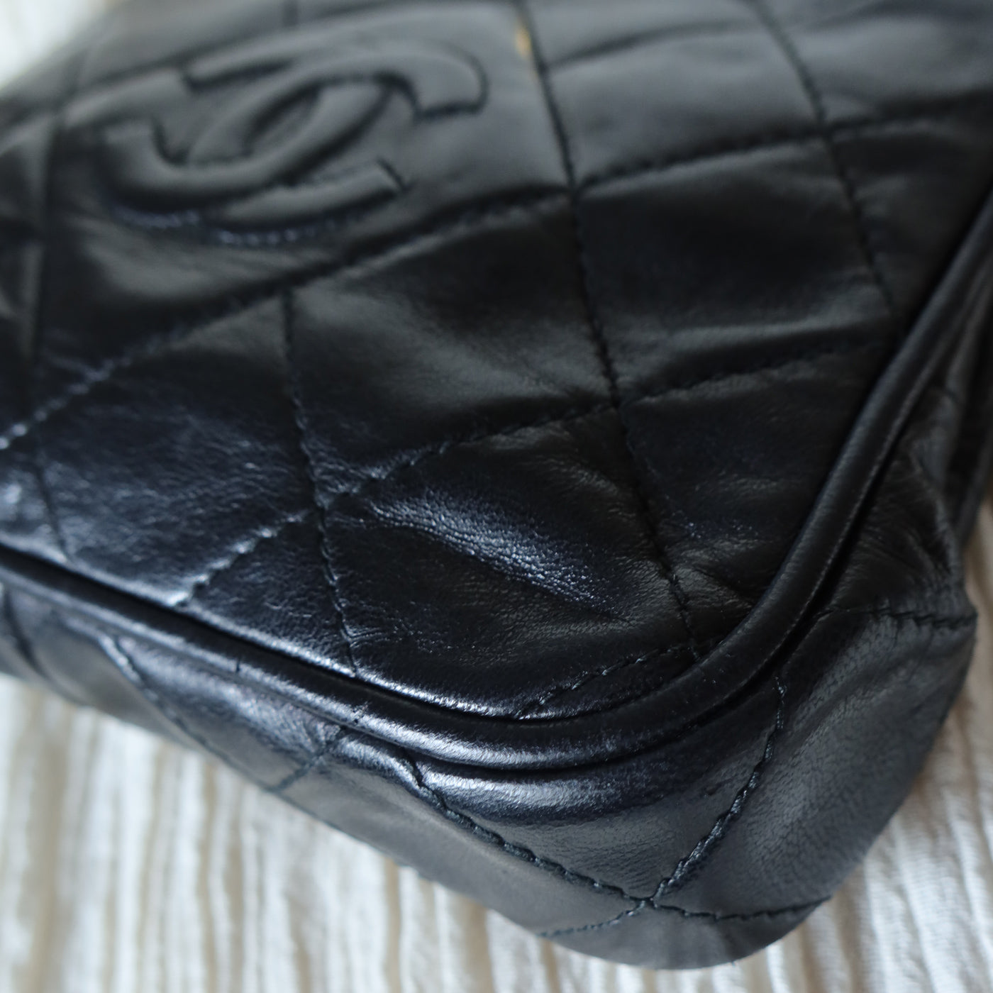 Chanel Vintage Matelasse Black Lambskin Quilted Shoulder & Belt Bag