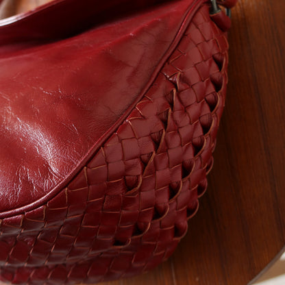 Bottega Veneta Vintage Intrecciato Weave Scarlet Red Half Moon Bag