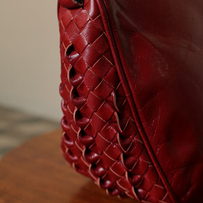 Bottega Veneta Vintage Intrecciato Weave Scarlet Red Half Moon Bag