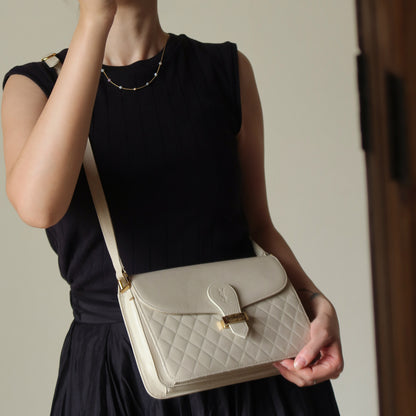 Yves Saint Laurent YSL Vintage Ivory Quilted Gold Buckle Crossbody Flap bag