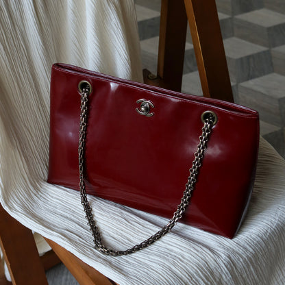 Chanel Vintage Burgundy Patent CC Turnlock Bijoux Chain Shoulder Bag