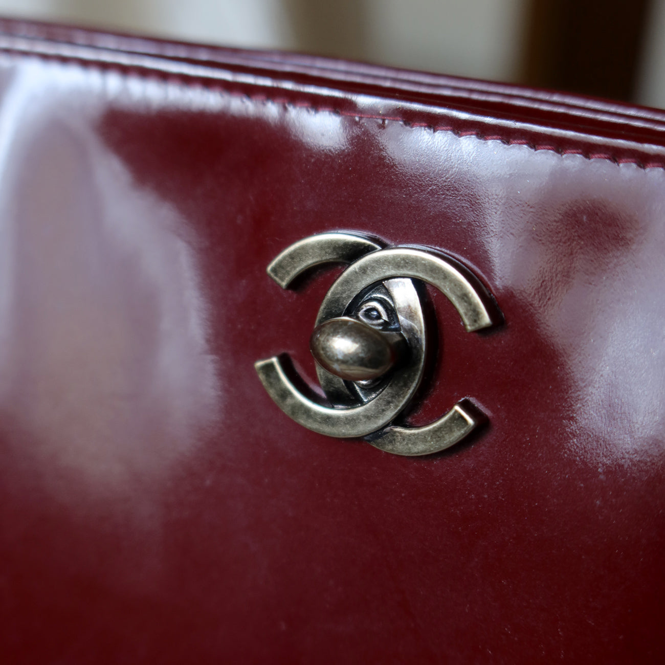 Chanel Vintage Burgundy Patent CC Turnlock Bijoux Chain Shoulder Bag