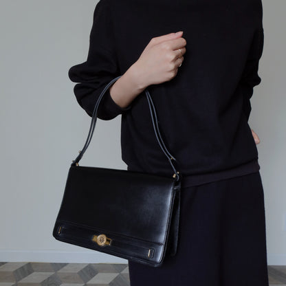 Christian Dior Vintage Black Leather Box Shoulder Bag