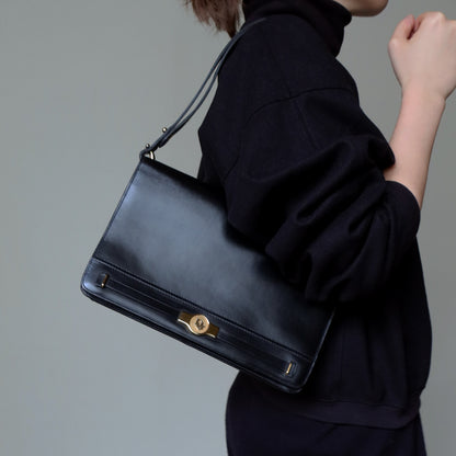 Christian Dior Vintage Black Leather Box Shoulder Bag