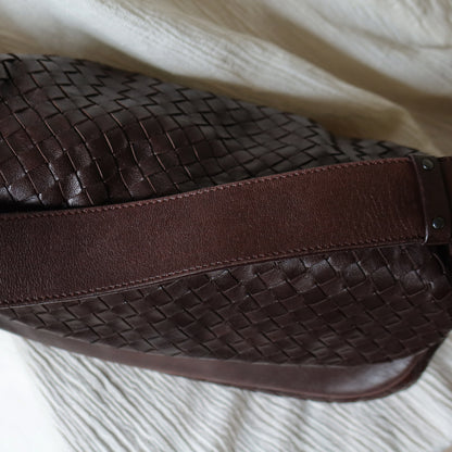 Bottega Veneta Vintage Brown Intrecciato Double Flap Shoulder Bag