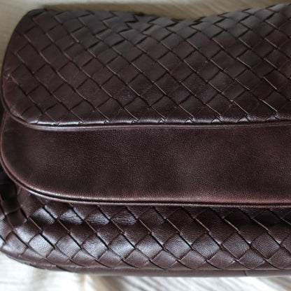 Bottega Veneta Vintage Brown Intrecciato Double Flap Shoulder Bag