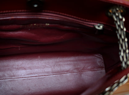 Chanel Vintage Burgundy Patent Leather CC Turnlock Double Chain Bag