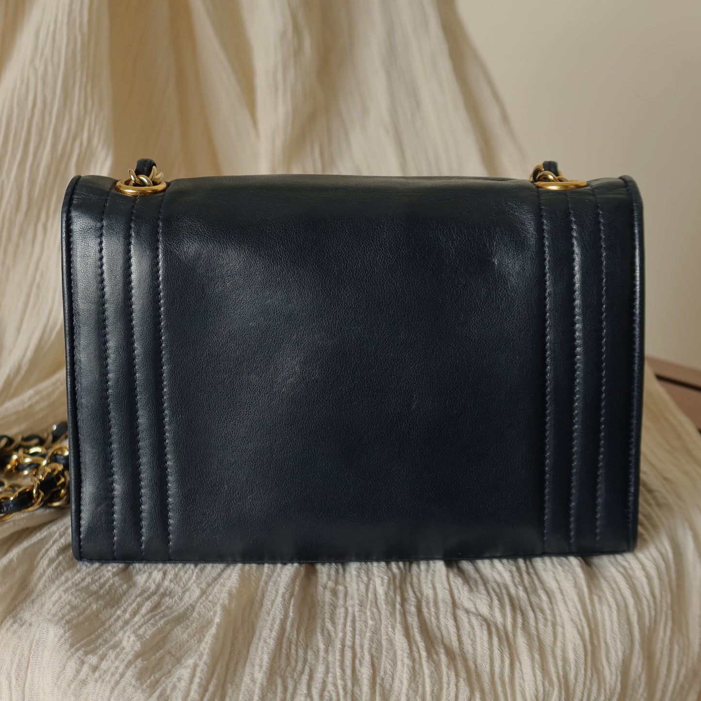 Chanel Vintage Dark Navy Lambskin CC Timeless Classic Flap Bag