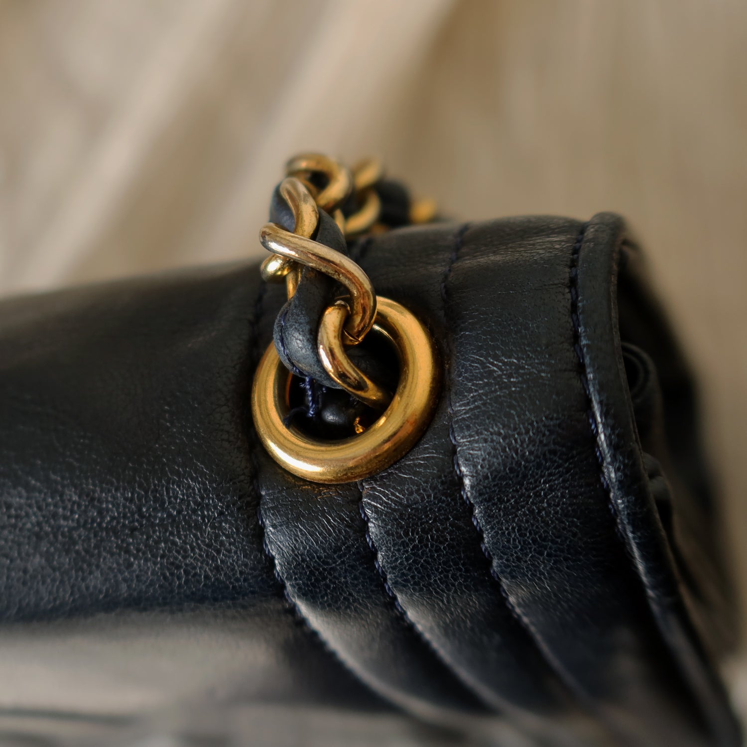 Chanel Vintage Dark Navy Lambskin CC Timeless Classic Flap Bag