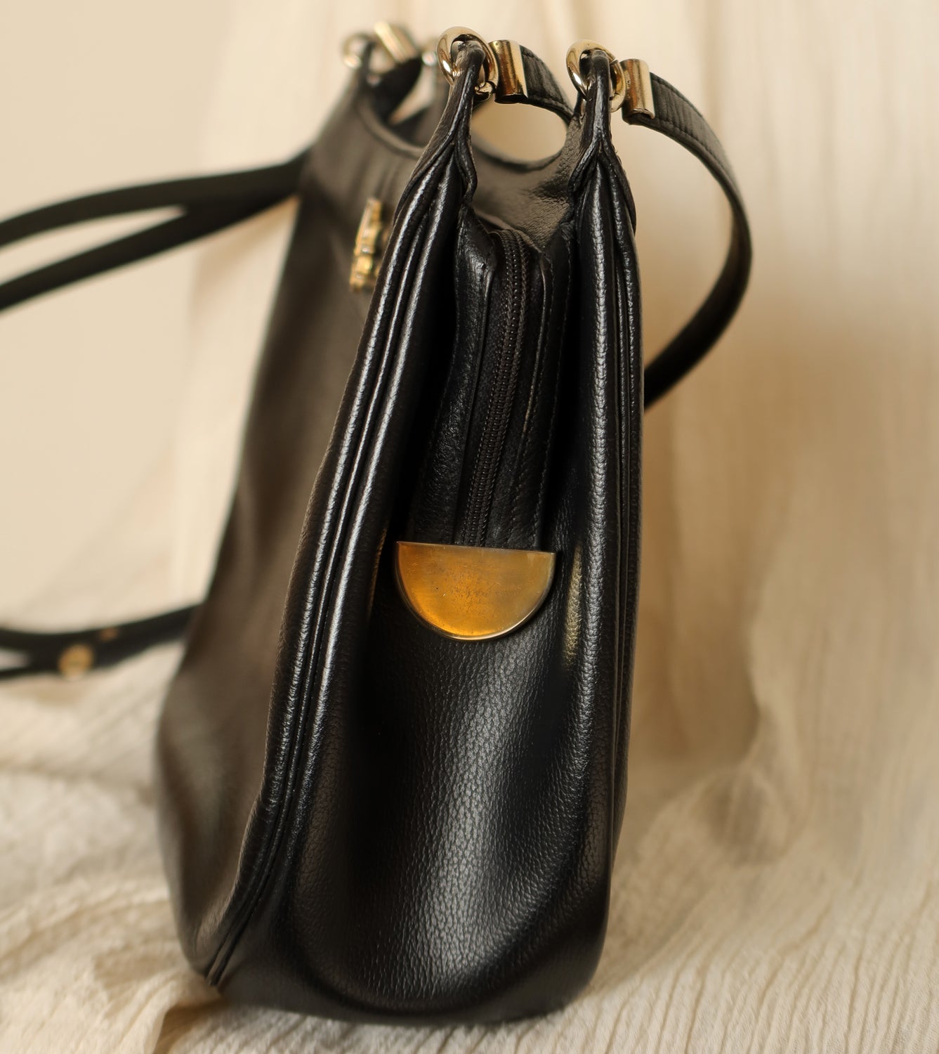 Christian Dior Vintage Black Half Moon Shoulder Sling Bag