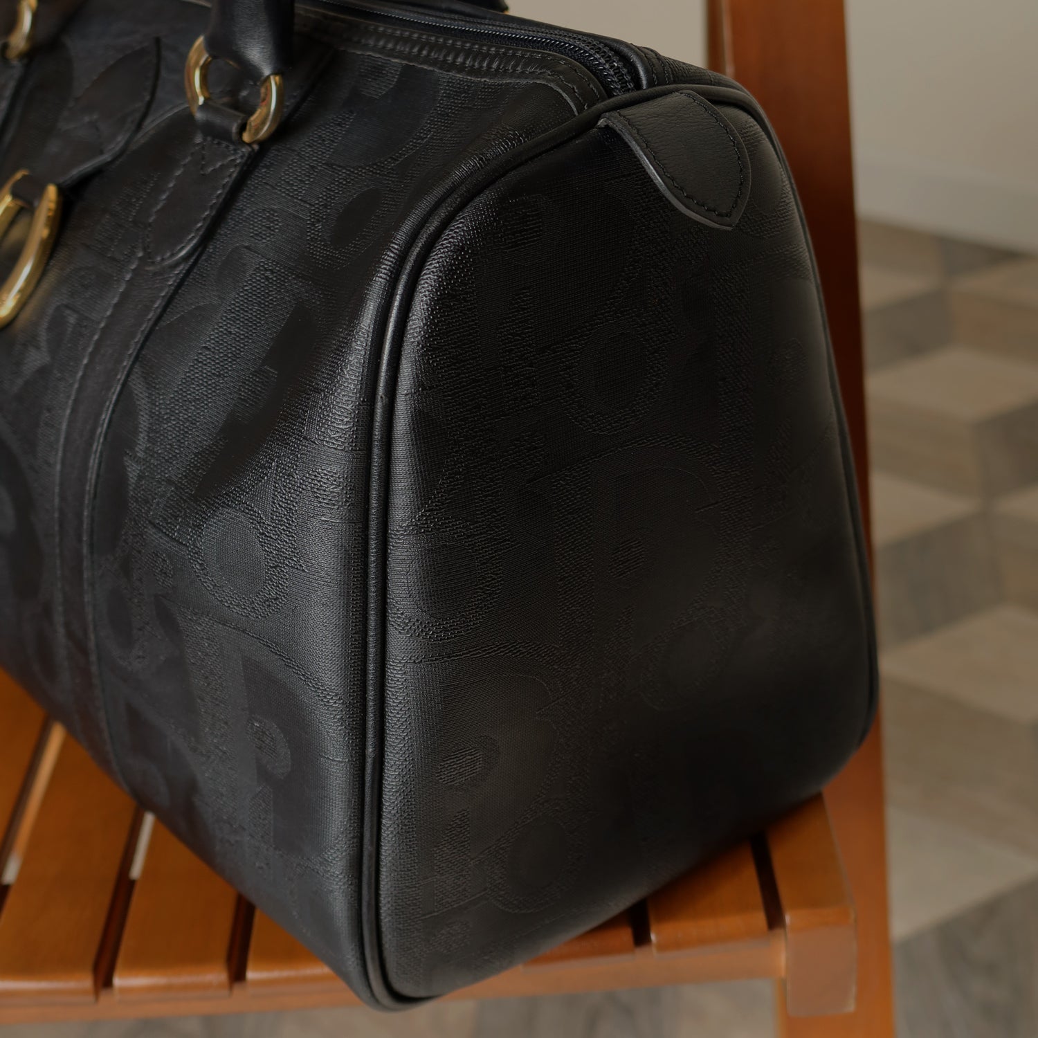 Christian Dior Vintage Black Monogram Oblique Trotter Travel Bag
