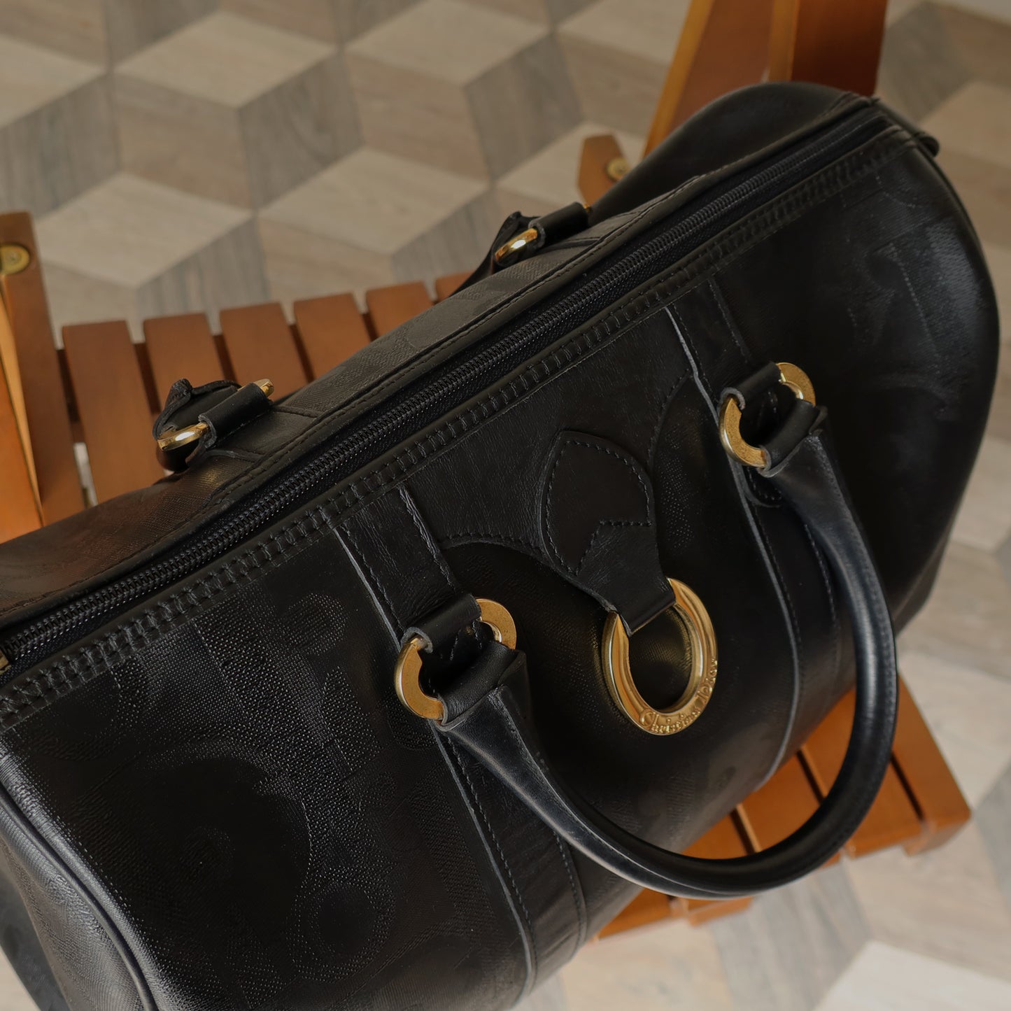 Christian Dior Vintage Black Monogram Oblique Trotter Travel Bag