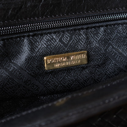 Bottega Veneta Vintage Black Intrecciato Weave Turn Lock Top Handle Bag