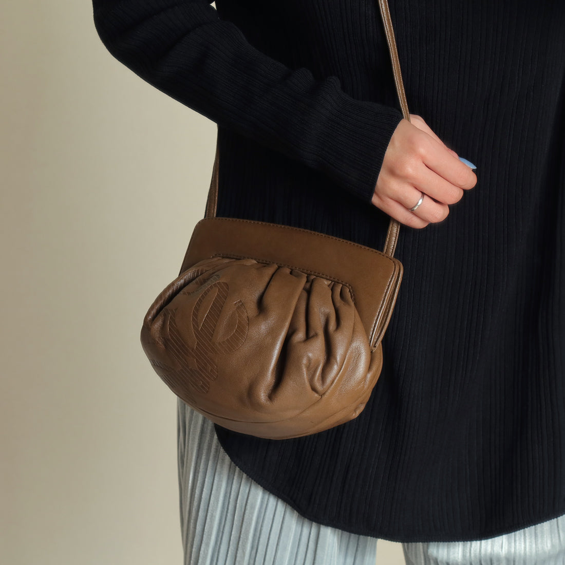 Loewe Vintage Caramel Brown Leather Anagram Clutch Crossbody Bag