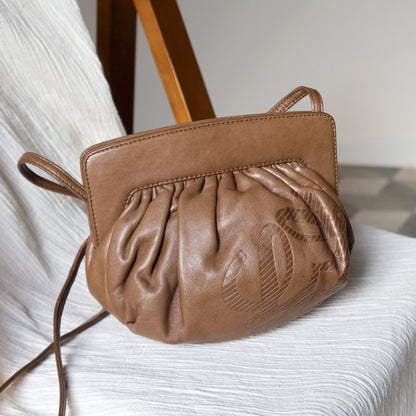 Loewe Vintage Caramel Brown Leather Anagram Clutch Crossbody Bag