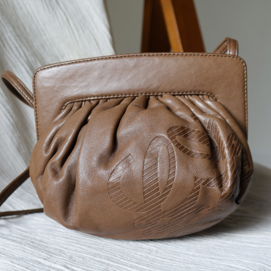 Loewe Vintage Caramel Brown Leather Anagram Clutch Crossbody Bag