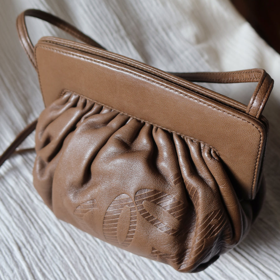 Loewe Vintage Caramel Brown Leather Anagram Clutch Crossbody Bag