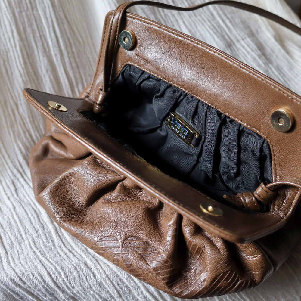 Loewe Vintage Caramel Brown Leather Anagram Clutch Crossbody Bag