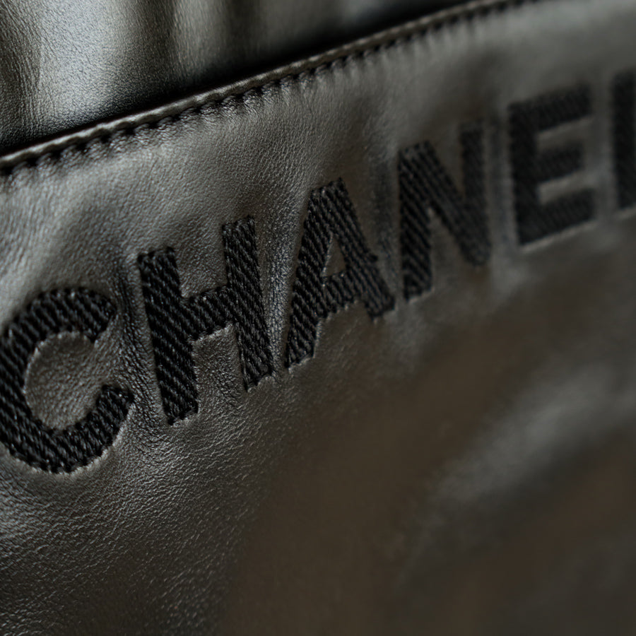 Chanel Vintage Black Leather CC Tassel Shoulder Tote Bag