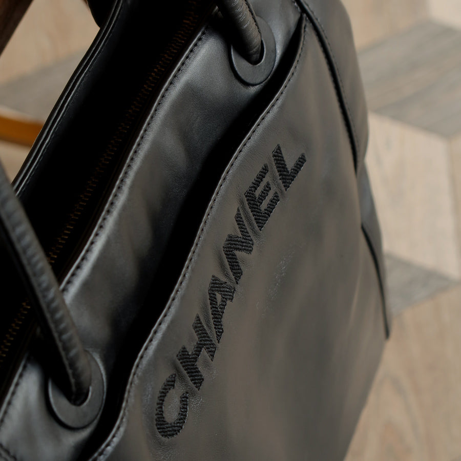 Chanel Vintage Black Leather CC Tassel Shoulder Tote Bag