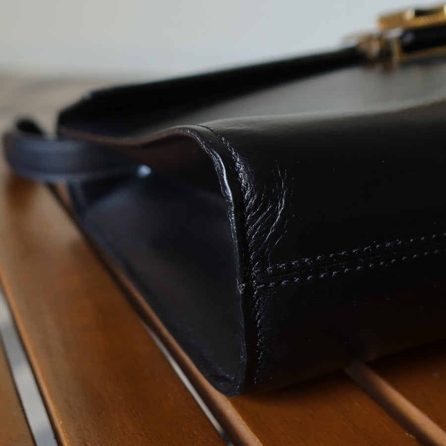 Celine Vintage Black Ribbon Gold Metal Fittings Crossbody Bag