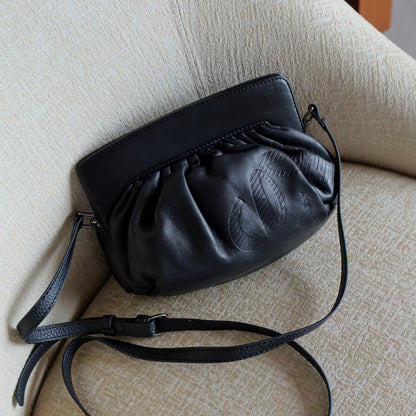 Loewe Vintage Black Leather Anagram Crossbody Clutch 2way Bag