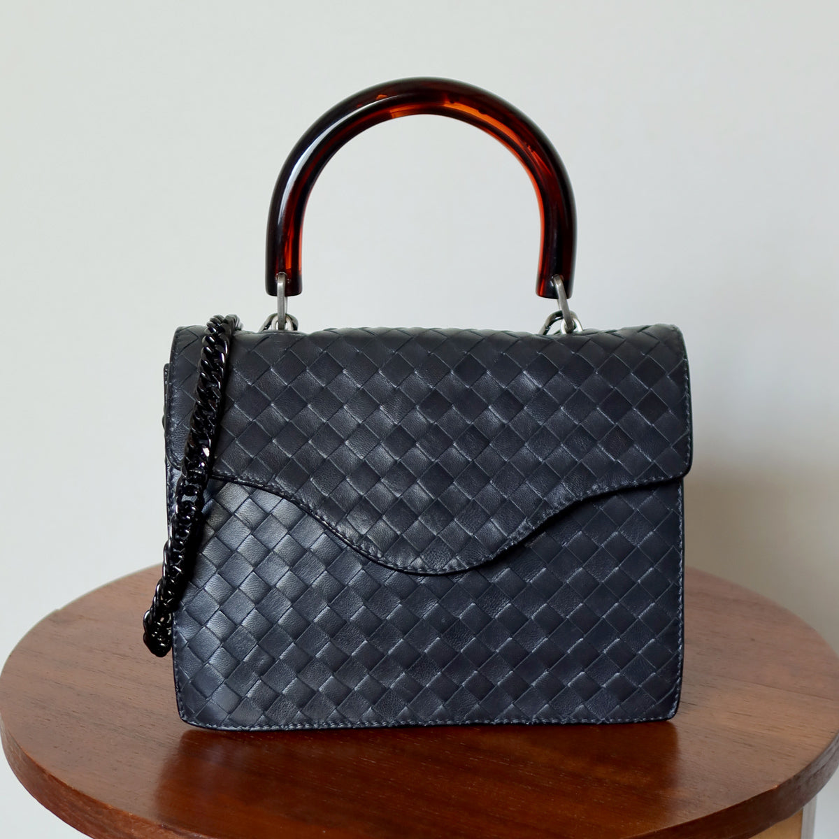 Bottega Veneta Vintage Lambskin Mini Intrecciato Flap Bag