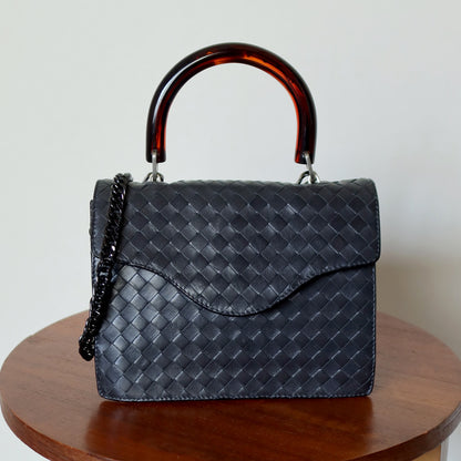 Bottega Veneta Vintage Lambskin Mini Intrecciato Flap Bag