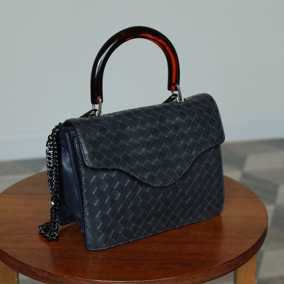 Bottega Veneta Vintage Lambskin Mini Intrecciato Flap Bag