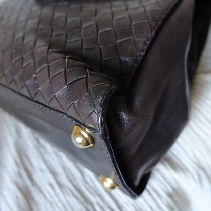 Bottega Veneta Vintage Dark Brown Intrecciato Leather Crossbody Bag