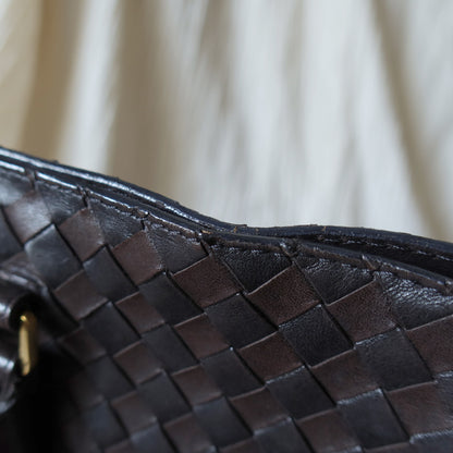 Bottega Veneta Vintage Dark Brown Intrecciato Leather Crossbody Bag