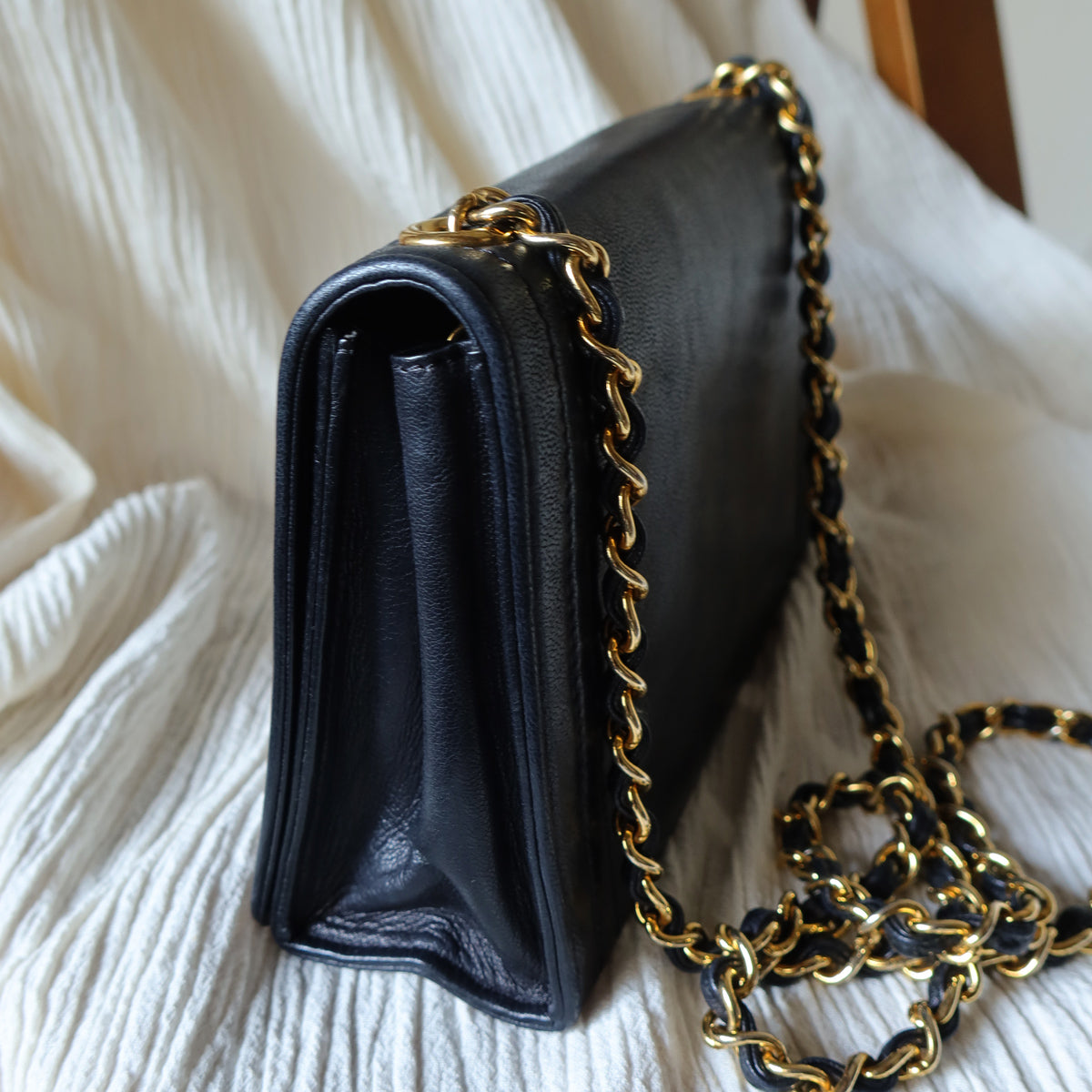 Vintage Chanel Stitched CC mark Black Lambskin Flap Bag