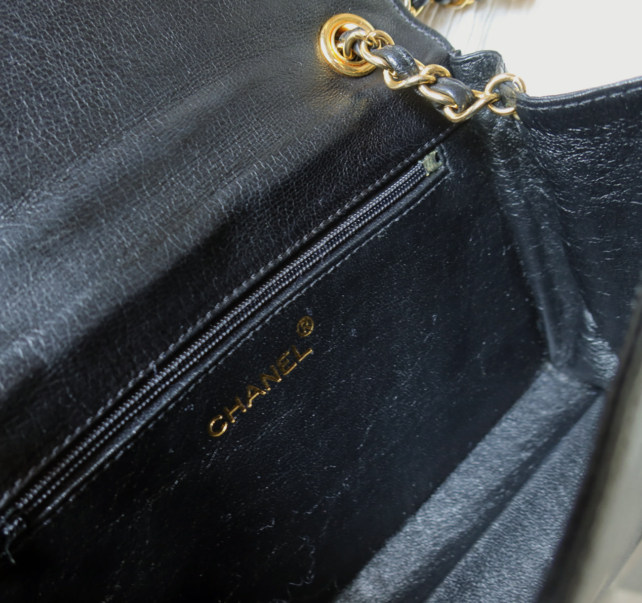 Vintage Chanel Stitched CC mark Black Lambskin Flap Bag