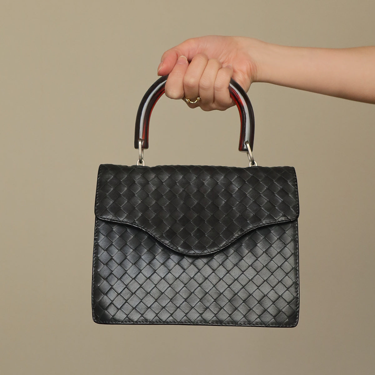 Bottega Veneta Vintage Lambskin Mini Intrecciato Flap Bag