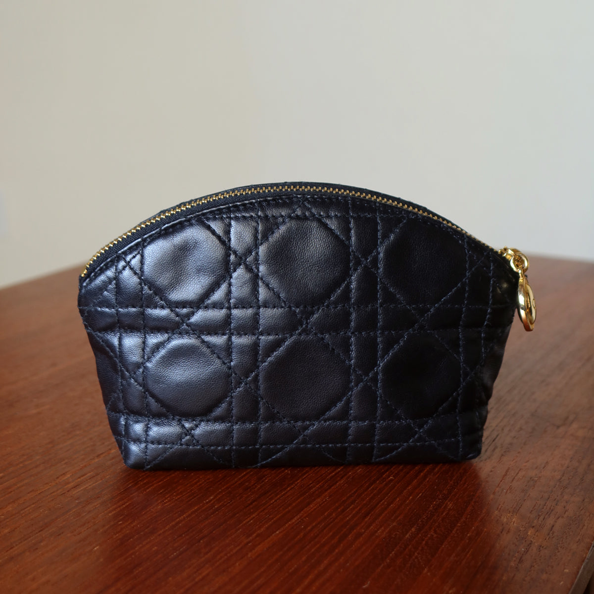 Christian Dior Vintage Black Lambskin Lady Dior Cannage Vanity Pouch Bag