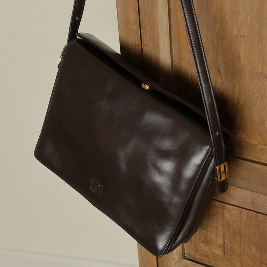 Loewe Vintage Brown Leather Anagram Logo Crossbody Shoulder Bag