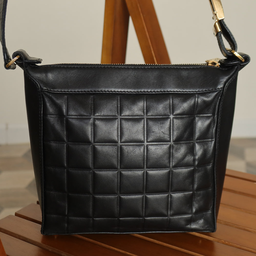 Chanel Vintage Quilted Chocolate bar CC Black Lambskin Shoulder Bag