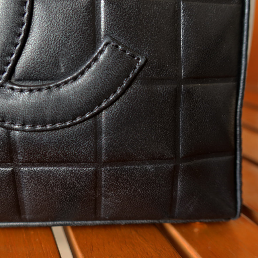 Chanel Vintage Quilted Chocolate bar CC Black Lambskin Shoulder Bag