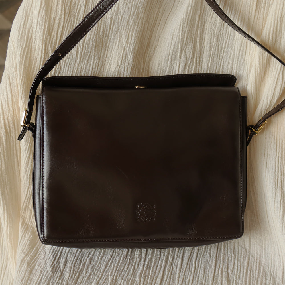 Loewe Vintage Brown Leather Anagram Logo Crossbody Shoulder Bag