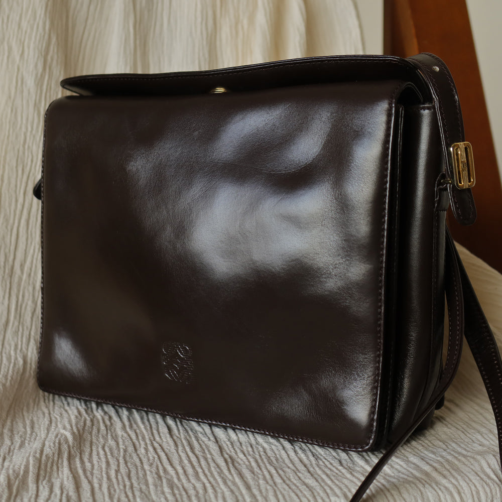 Loewe Vintage Brown Leather Anagram Logo Crossbody Shoulder Bag