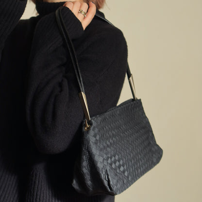 Bottega Veneta Vintage Black Intrecciato Sardine Pochette Shoulder Bag