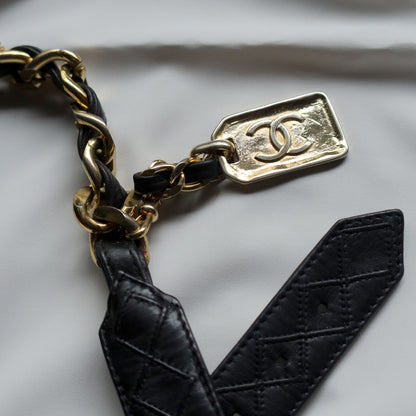 Chanel Vintage Black Quilted Leather Chain Belt with Charm